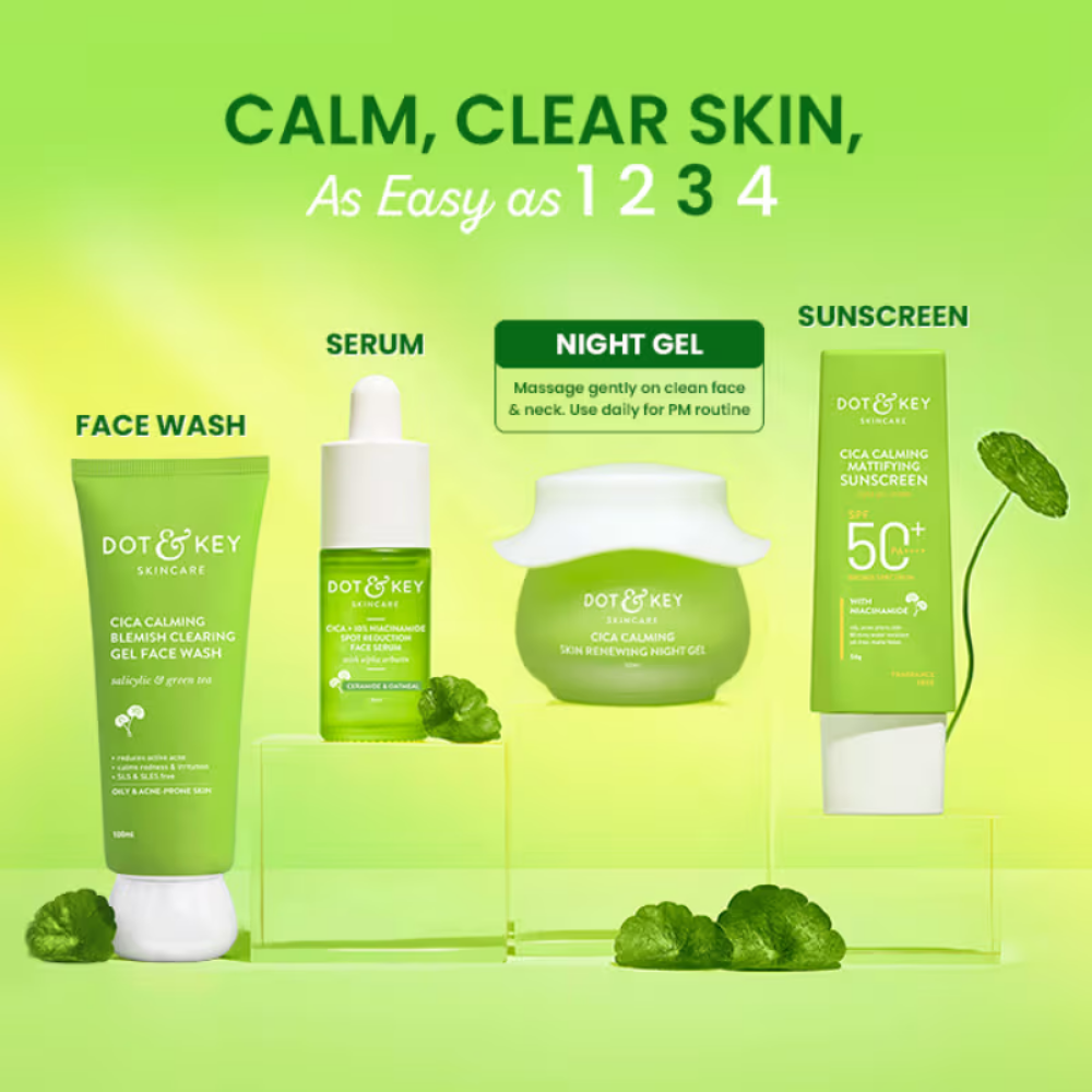 Dot & Key Cica Calming Skin Renewing Night Gel, Niacinamide & Green Tea, Heals Acne & Soothes Skin
