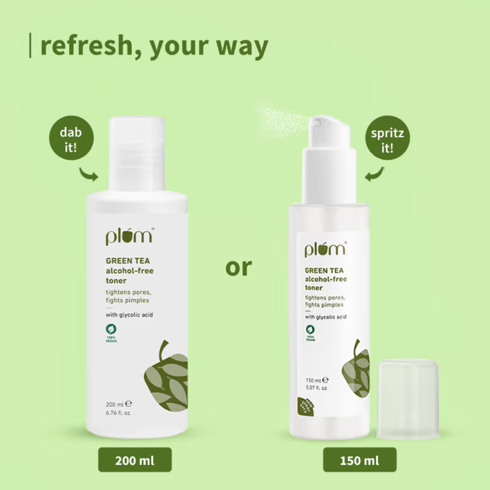 Plum Green Tea Toner with Glycolic Acid - Tightens Pores, Fights Pimples & Controls