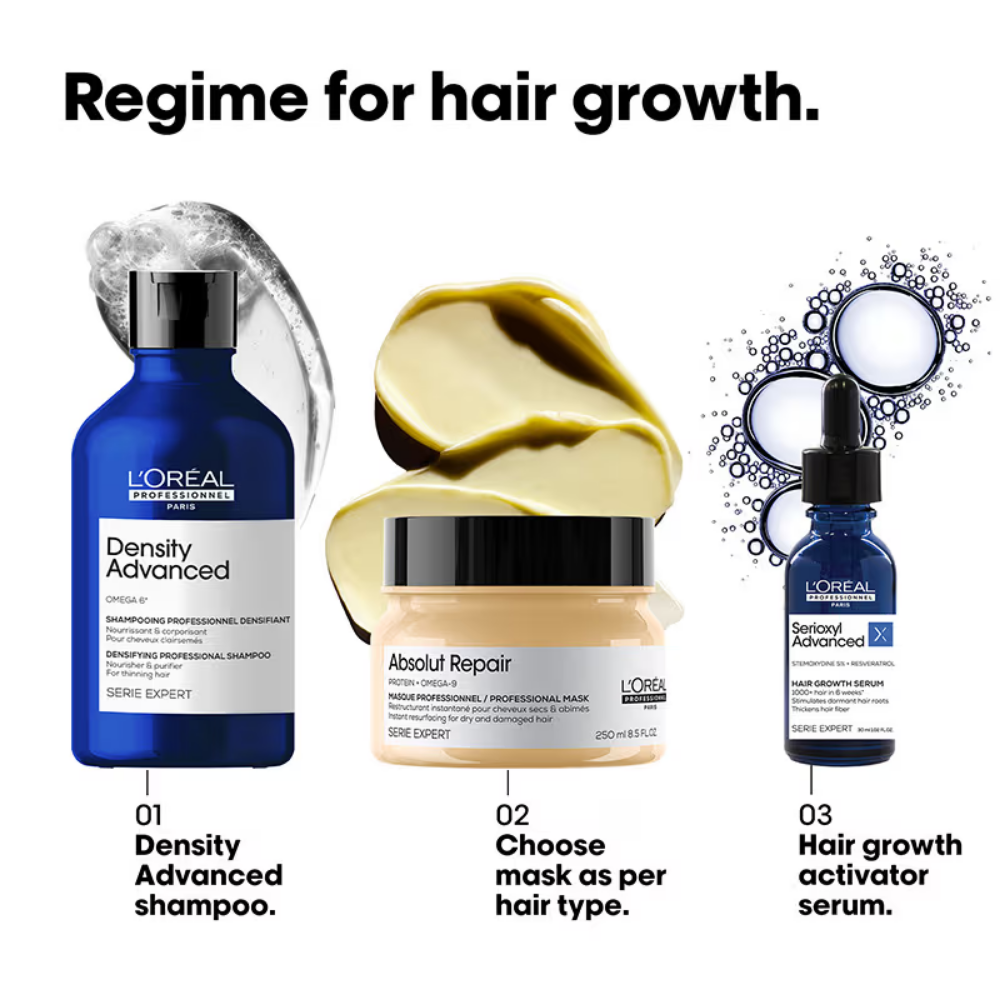 L’Oréal Professionnel Density Advanced Shampoo for Thinning Hair, Increases Volume, Omega 6 Complex