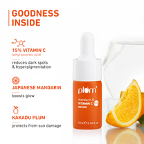 Plum Mandarin & 15% Vitamin C Glow Face Serum Dermat Tested To Fight Dark Spots & Dull Skin