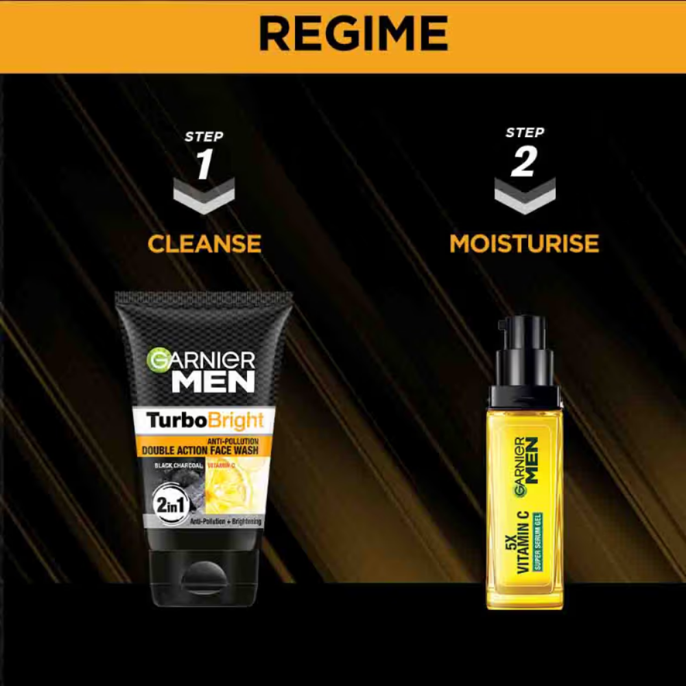 Garnier Men Turbo Bright Double Action Face Wash, Deep Cleansing Anti Pollution Face Wash