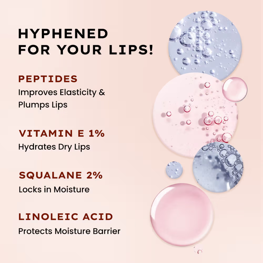 Hyphen Tinted Lip Balm- Vintage, 1% Vit E, 2% Squalane & Peptides, Brightens, Moisturizes Dry Lips