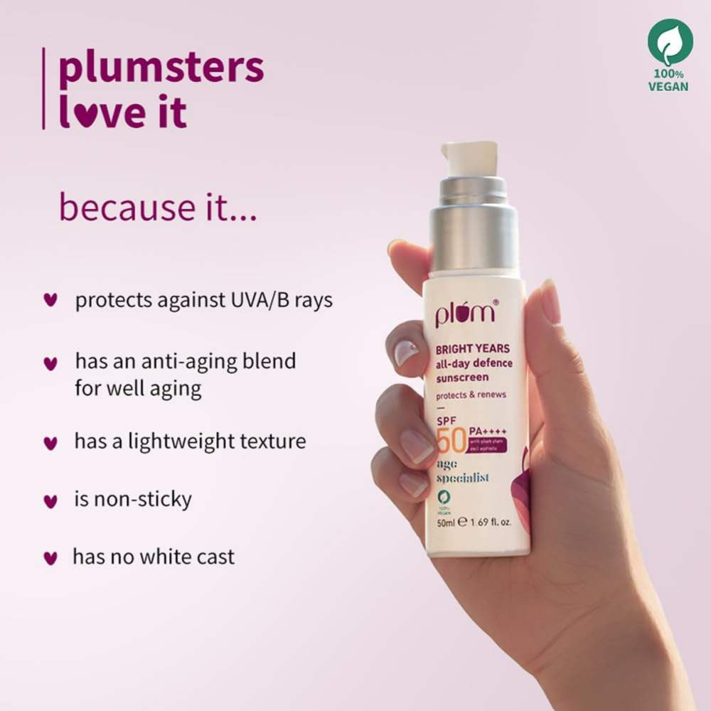 Plum Bright Years All-Day Defence SPF 50 PA++++ Sunscreen For Oily, Normal & Dry Skin