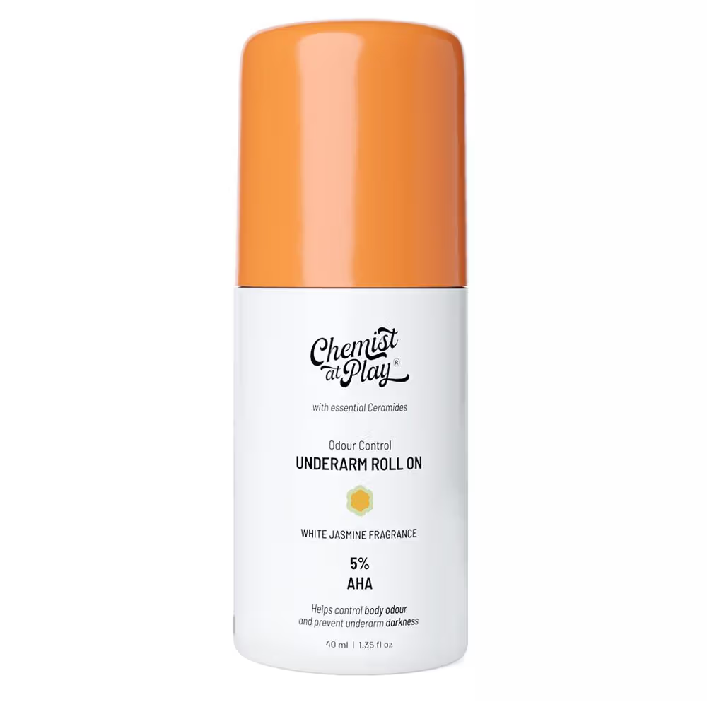 Chemist at Play 5% AHA Underarm Roll On Deodrant Lactic Acid for Men & Women - White Jasmine
