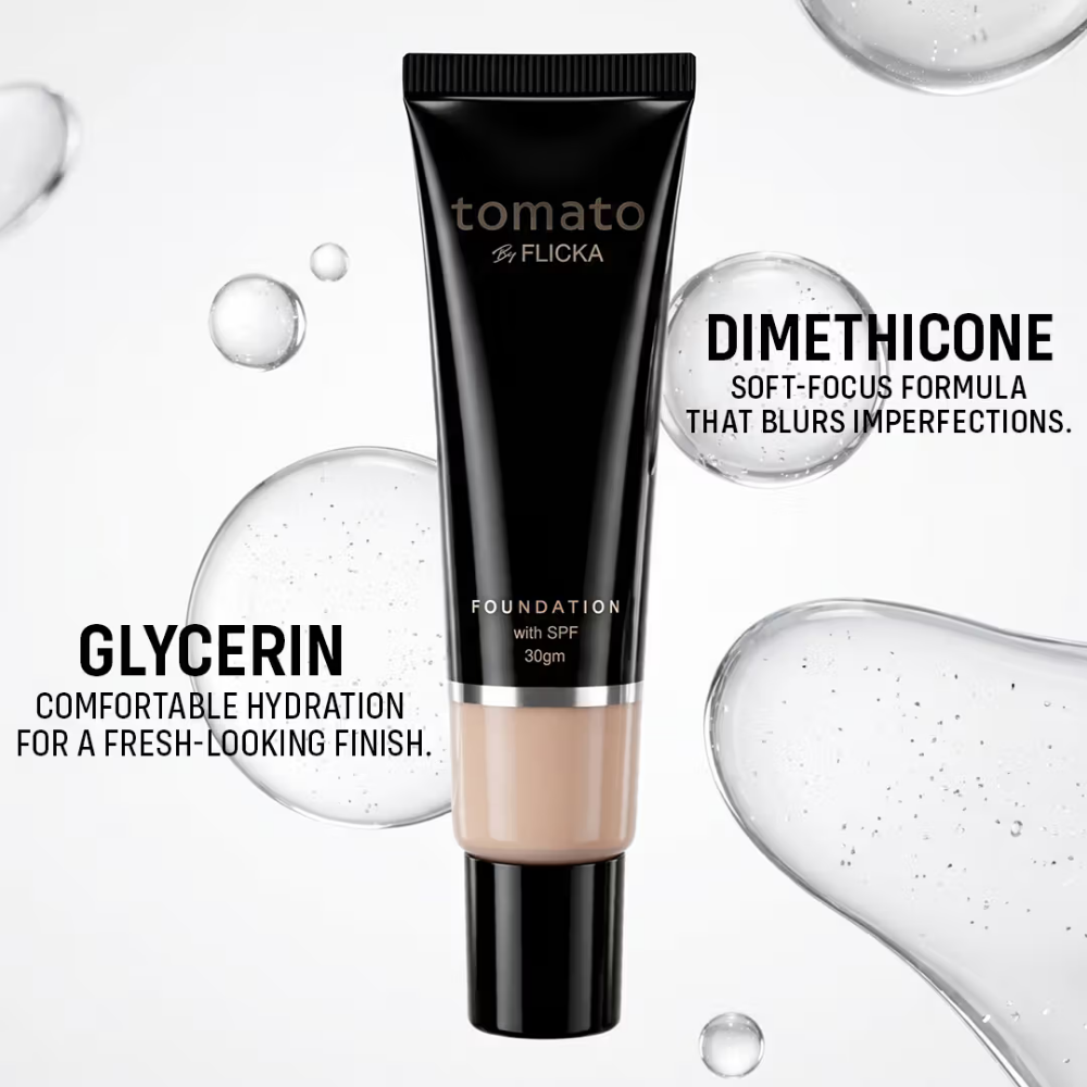 Flicka Tomato Liquid Foundation With Spf Long Lasting Lightweight All Skin Types