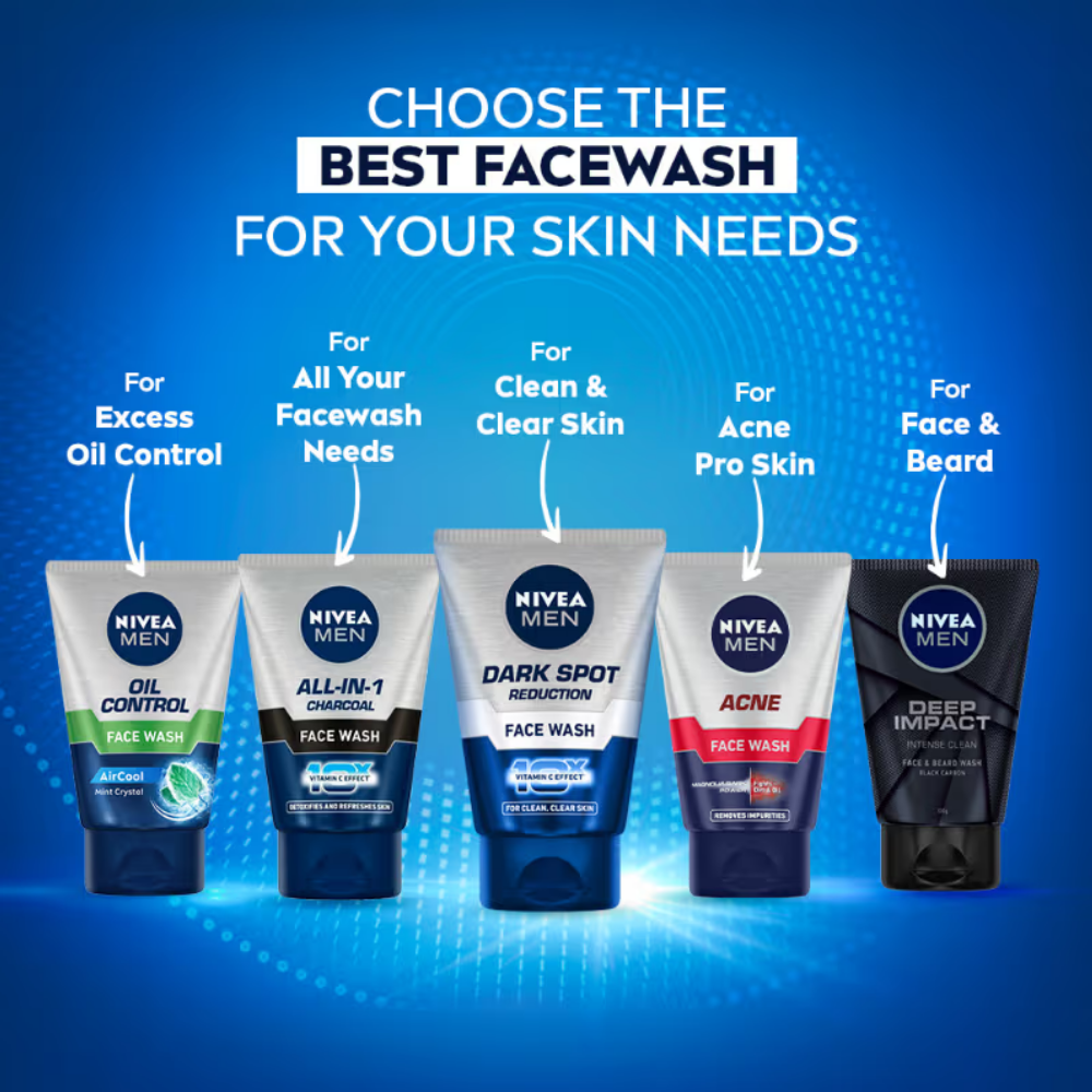NIVEA MEN Face Wash, All in 1 Charcoal, to Detoxify & Refresh Skin with 10x Vitamin C Effect