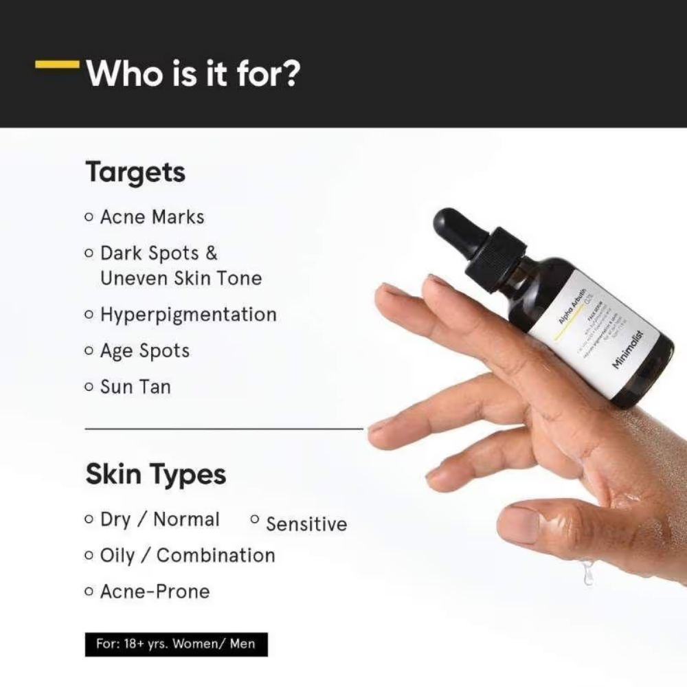 Minimalist 2% Alpha Arbutin Face Serum With Butylresorcinol & Ferulic Acid For Hyperpigmentation