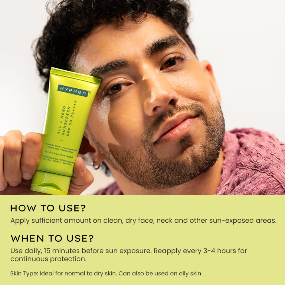 Hyphen All I Need Sunscreen SPF50 PA++++, Moisturizes, Repairs UV Damage, In-Vivo Tested