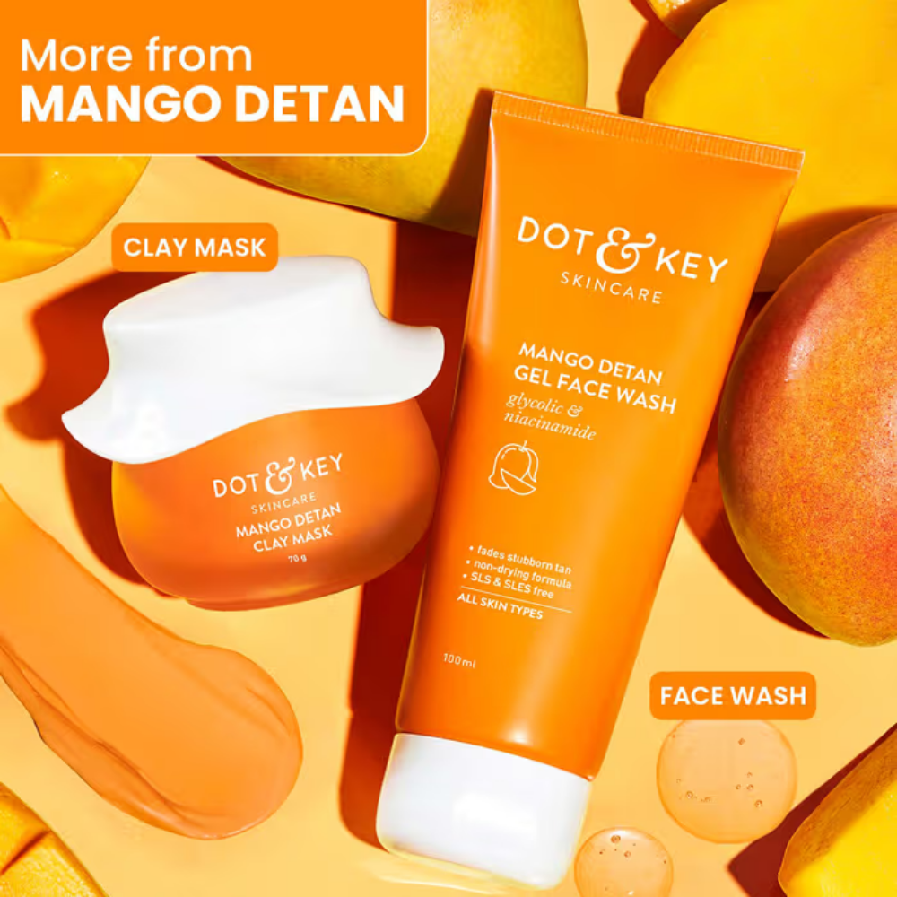 Dot & Key Mango Detan Clay Mask, With Alpha-Arbutin & Niacinamide, Clear Tan, Easy to Rinse Formula