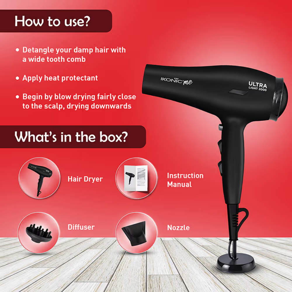 Ikonic Me Ultralight 2000 Hair Dryer - Black