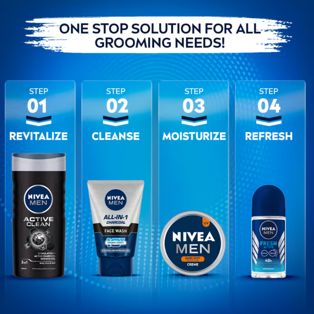 NIVEA MEN Face Wash, All in 1 Charcoal, to Detoxify & Refresh Skin with 10x Vitamin C Effect