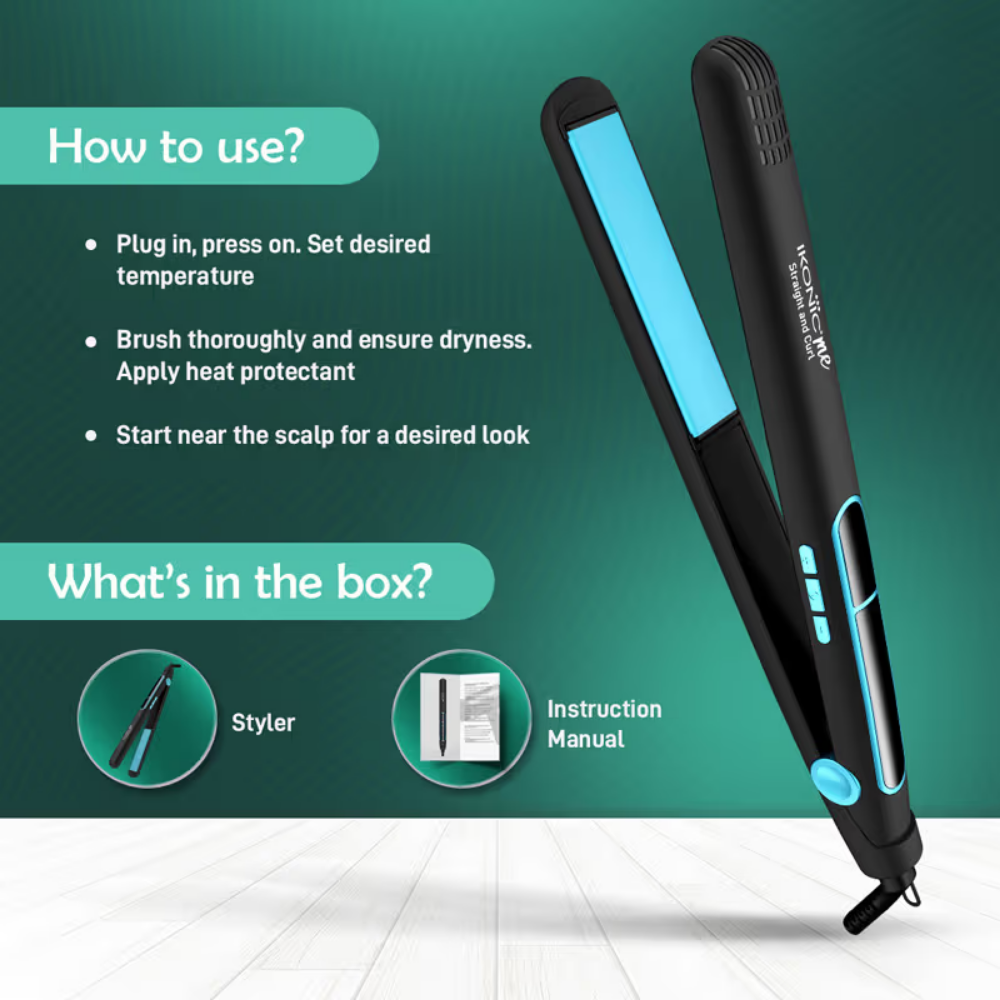 Ikonic Me 2 In 1 Straight And Curl Slim - Black & Teal