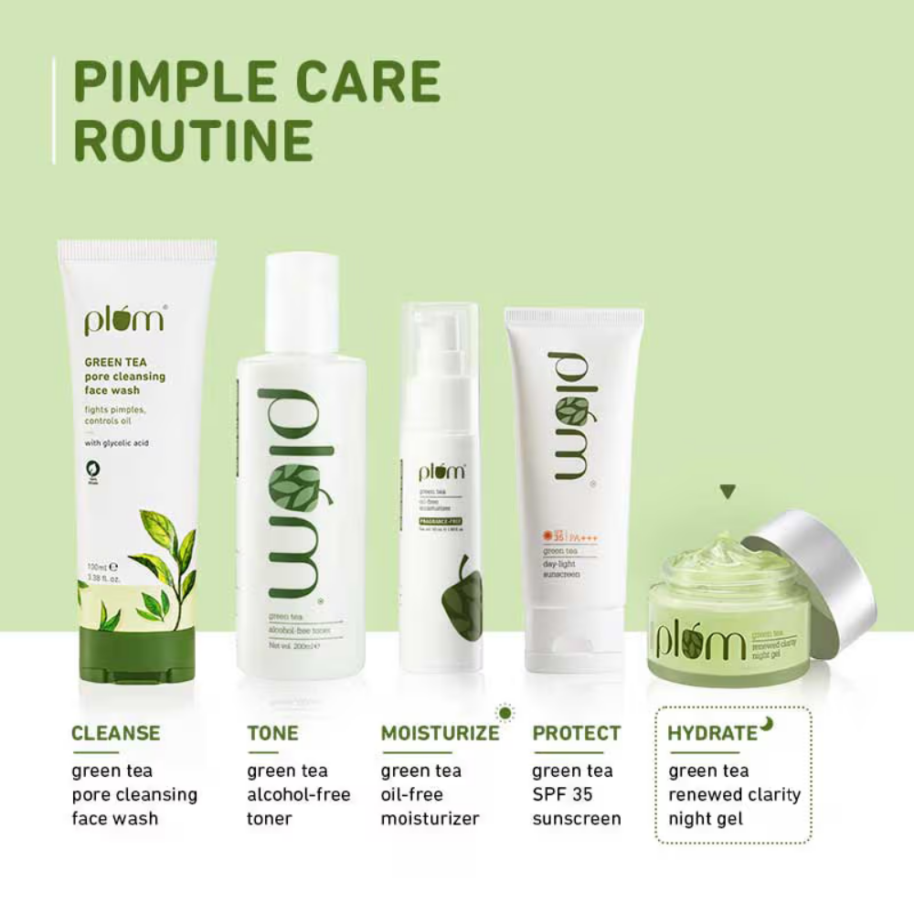 Plum Green Tea Night Gel Cream With Glycolic Acid, Fights Acne For Clear,Oil-Free,YouthfulSkin