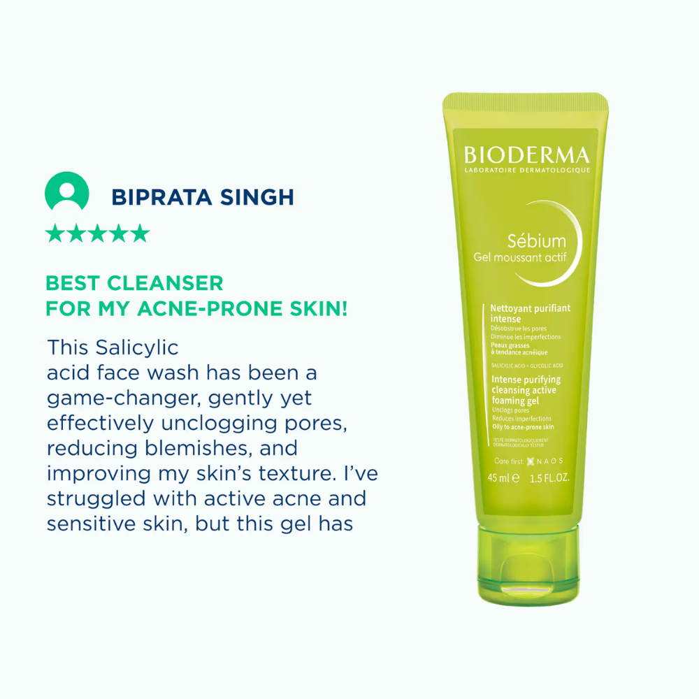 Bioderma Sebium Gel Moussant Actif Cleanser with Salicylic & Glycolic Acid for Acne Prone, Oily Skin