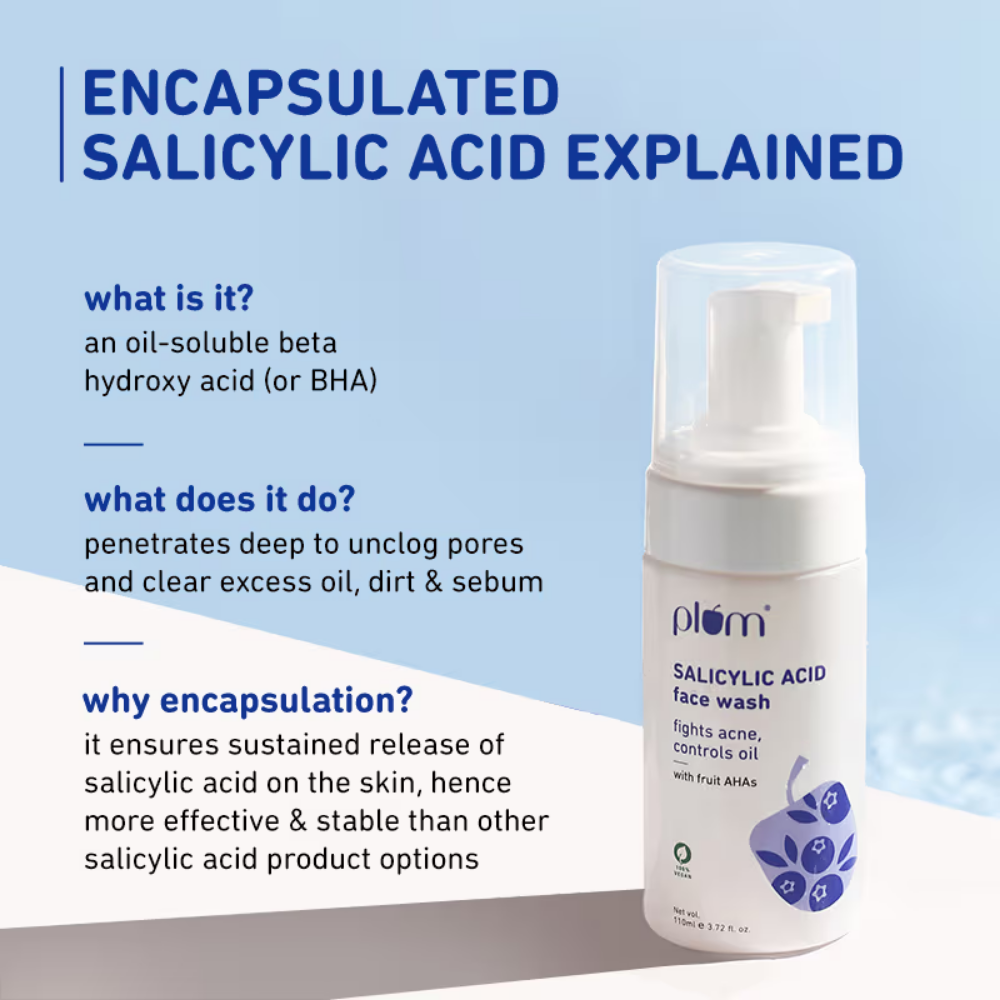 Plum Salicylic Acid Foaming Face Wash - Fights Active Acne & Controls Oil For Smooth Skin