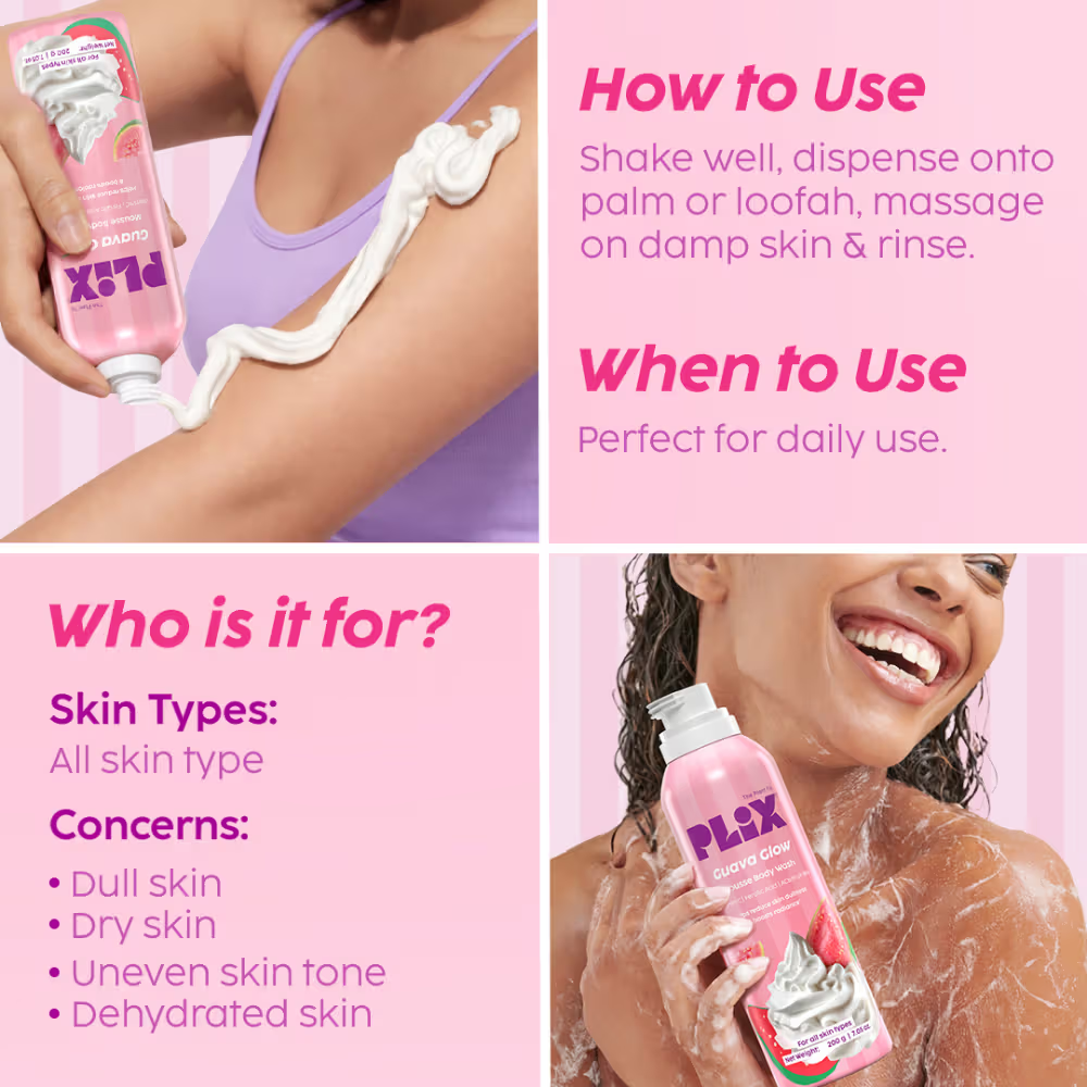 Plix Guava Mousse Body Wash For Glowy & Hydrated Skin