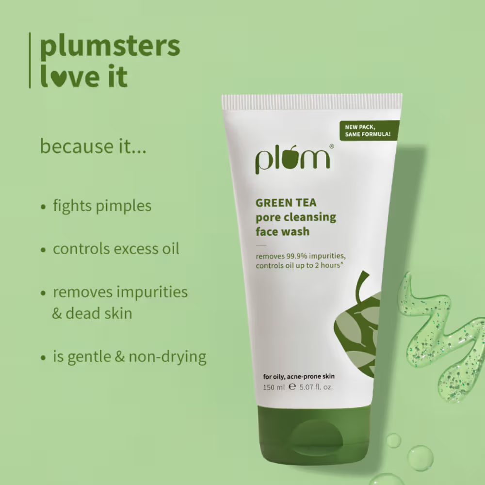 Plum Green Tea Pore Cleansing Gel Face Wash With Glycolic Acid - Fights Acne & Oil For Clear Skin