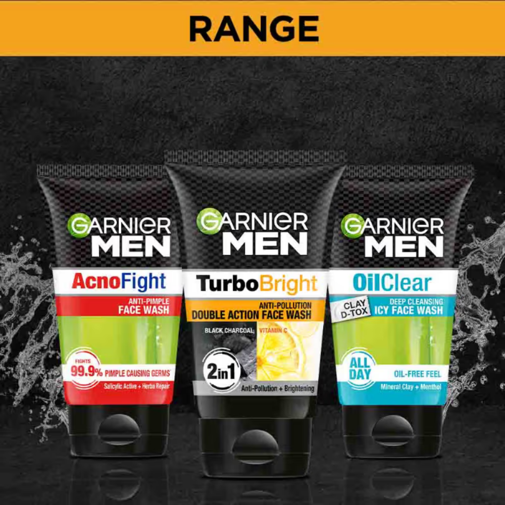 Garnier Men Turbo Bright Double Action Face Wash, Deep Cleansing Anti Pollution Face Wash