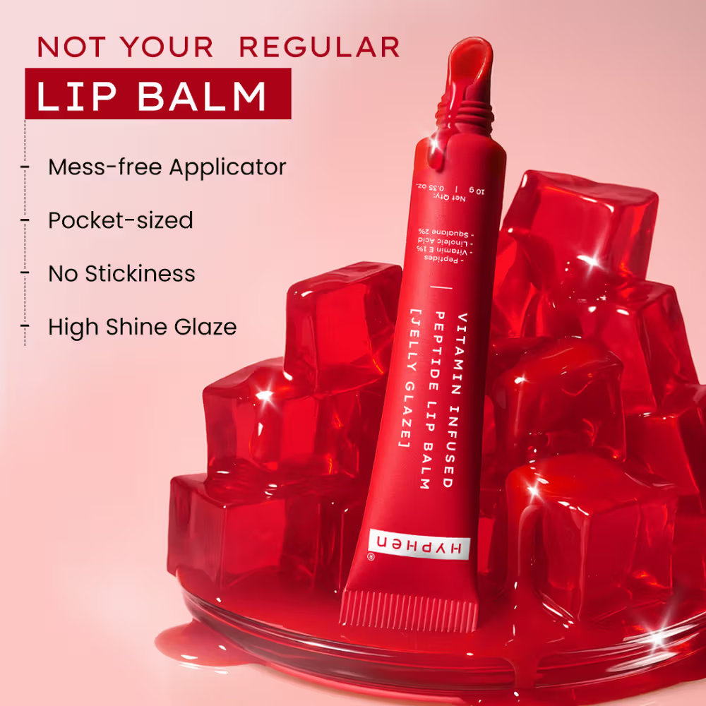 Hyphen Tinted Lip Balm, Brightens Dark & Dry Lips - 1% Vitamin E, Peptide & Squalane - Jelly Glaze