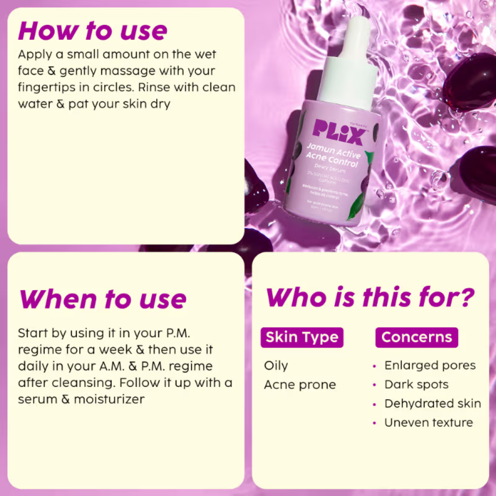 Plix Jamun Skincare Combo With Cleanser, Toner, Serum, Moisturizer & Spot Corrector For Women & Men