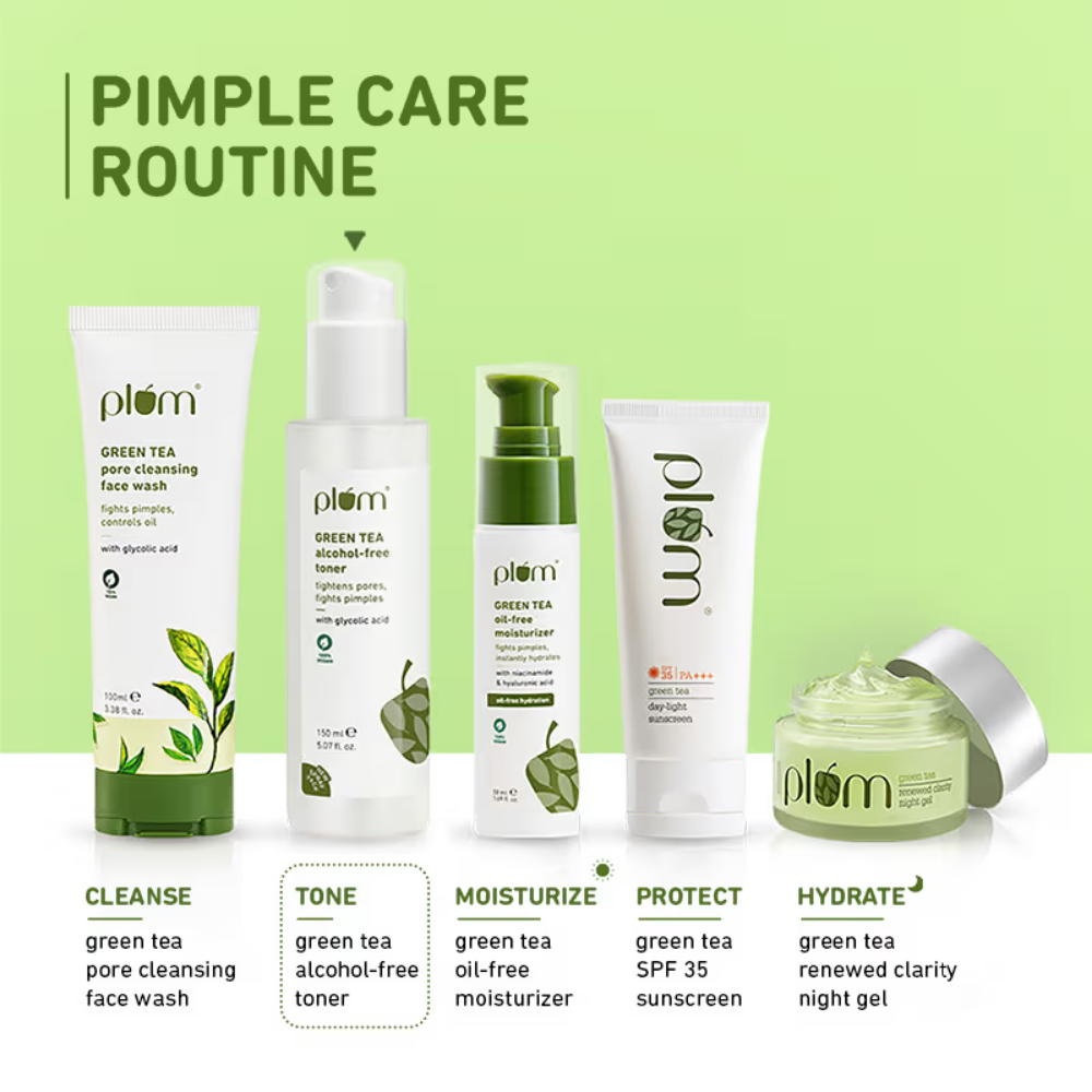 Plum Green Tea Toner with Glycolic Acid - Tightens Pores, Fights Pimples & Controls