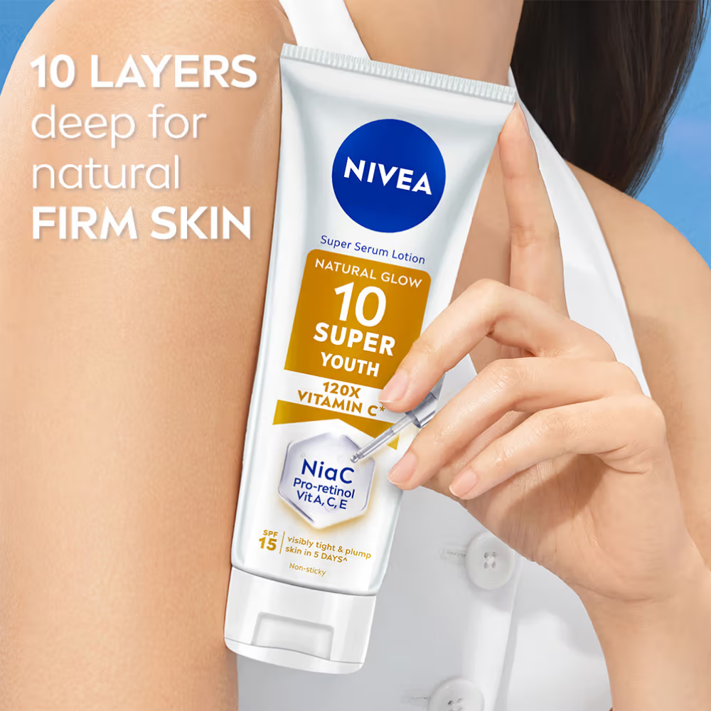 NIVEA Super 10 Youth Serum Body Lotion With Retinol, Niacinamide, 120X Vitamin C & SPF15