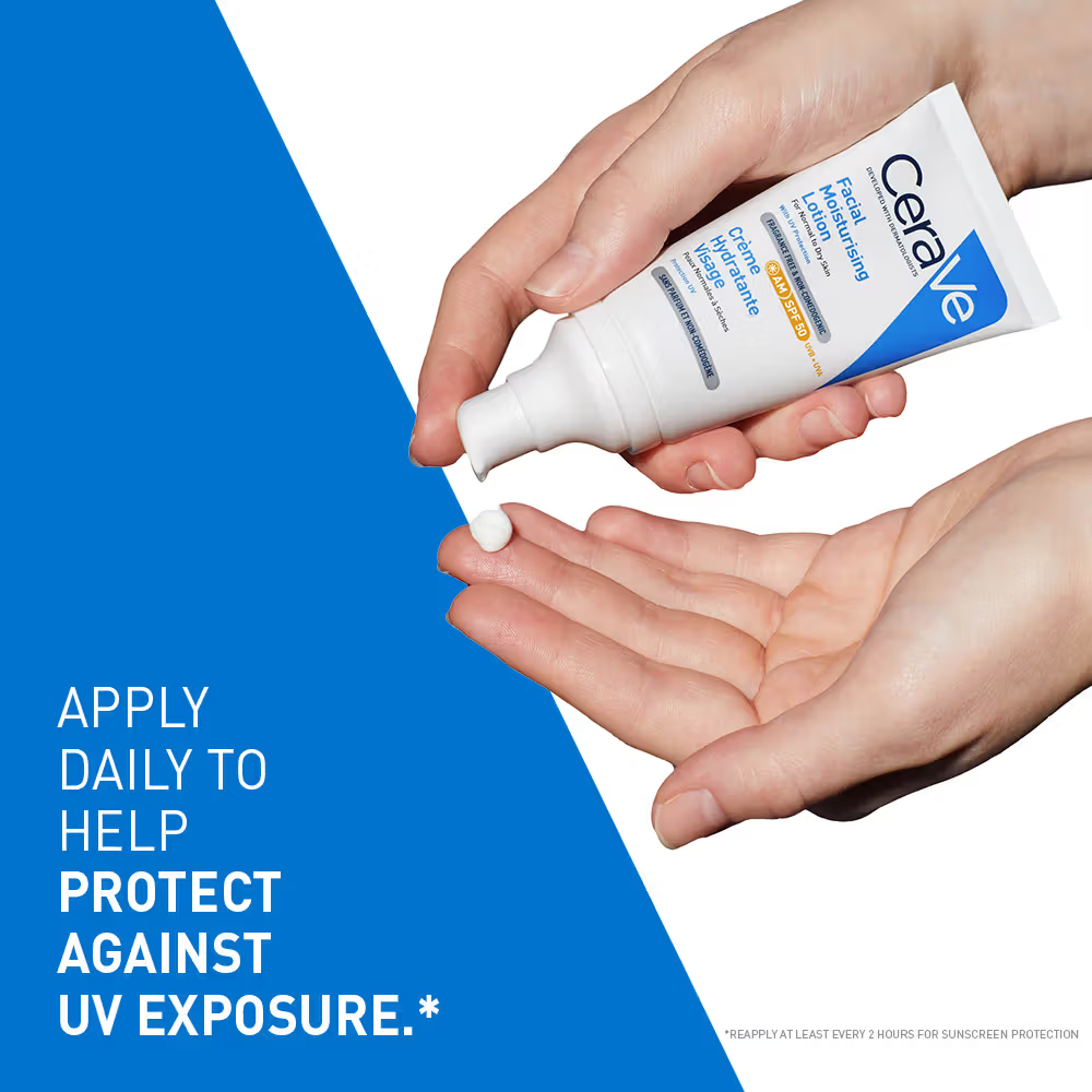 CeraVe AM Facial Moisturizier With Sunscreen SPF 50 UVB + UVA, Dermatologist Recommended Day Cream