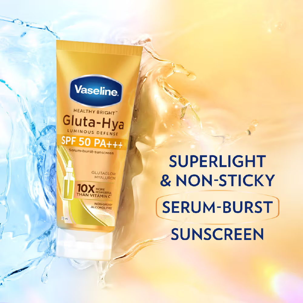 Vaseline Gluta Hya Antioxidant SPF 50 PA+++ Sunscreen + Gluta-Hya Dewy Radiance Lotion Bright Combo