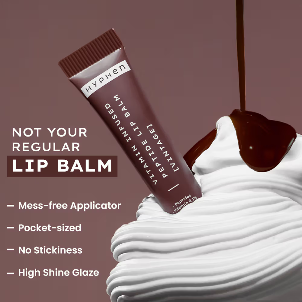 Hyphen Tinted Lip Balm- Vintage, 1% Vit E, 2% Squalane & Peptides, Brightens, Moisturizes Dry Lips