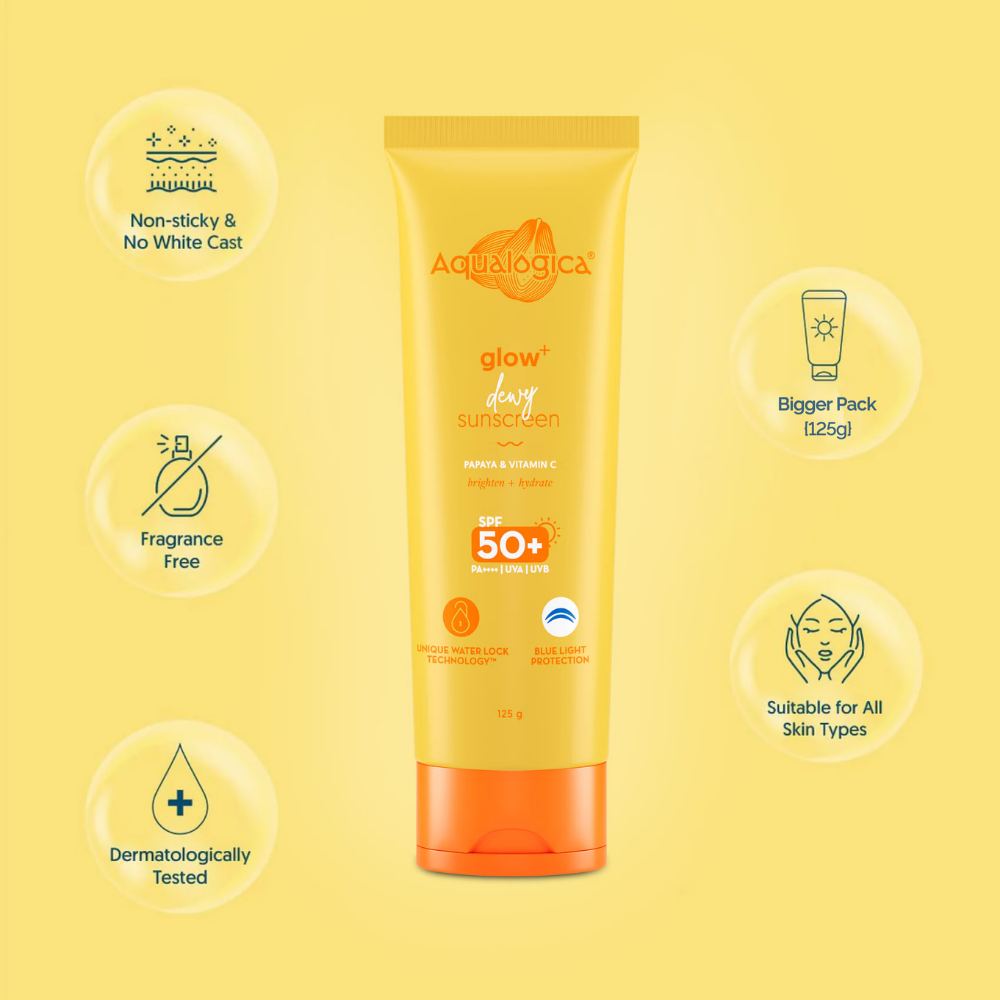 Aqualogica Glow+ Dewy Lightweigh Sunscreen Gel SPF 50+ PA++++ with Papaya & Vitamin C