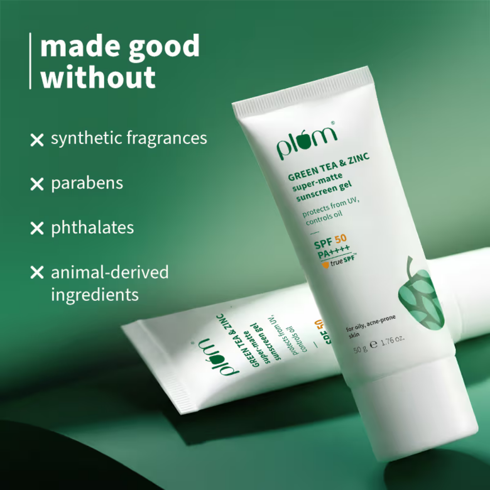 Plum Green Tea & Zinc Super-Matte SPF 50 Sunscreen Gel For Oily, Combination Skin, No White Cast