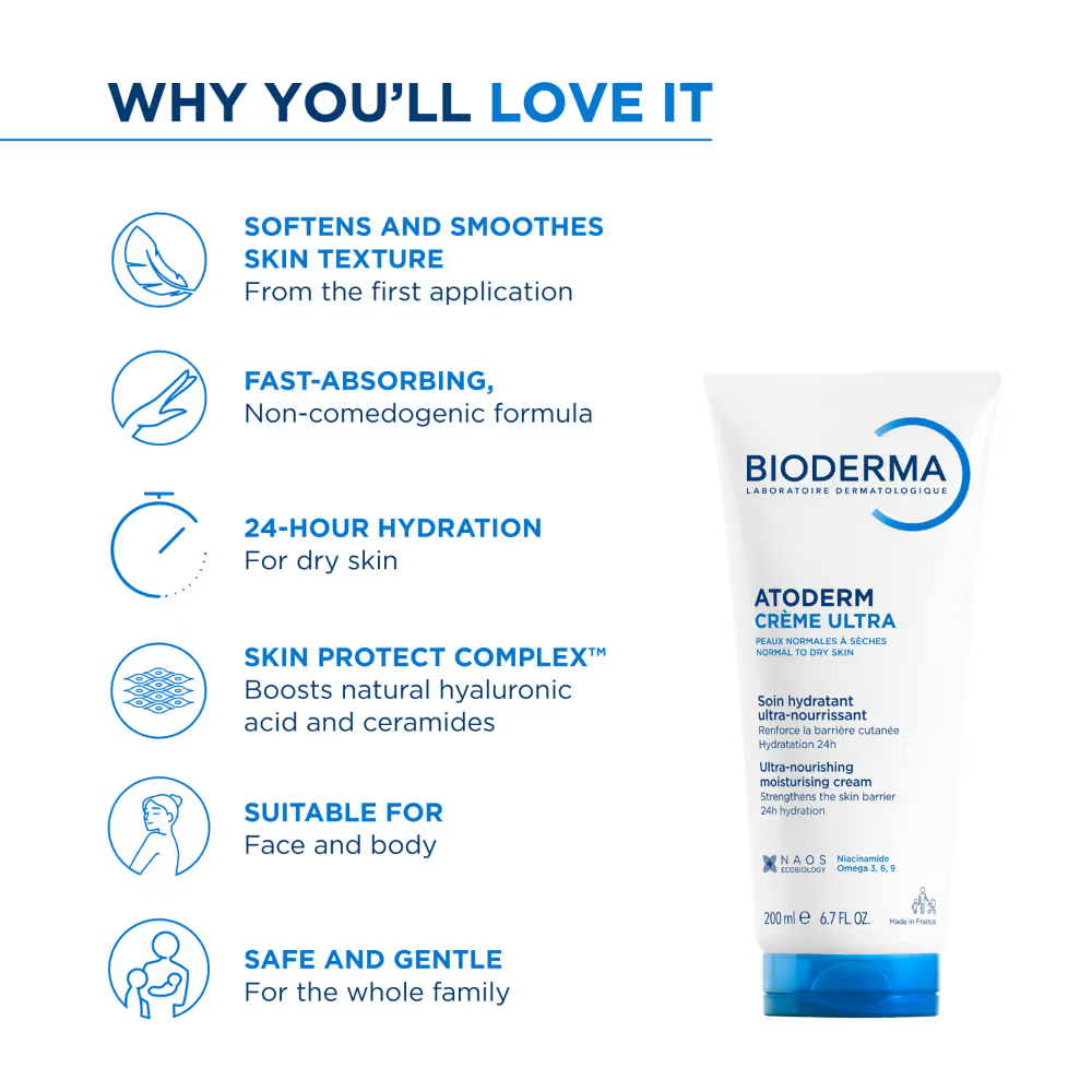 Bioderma Atoderm Creme Ultra-Nourising Moisturising Cream Boosts Hyaluronic Acid, Ceramides