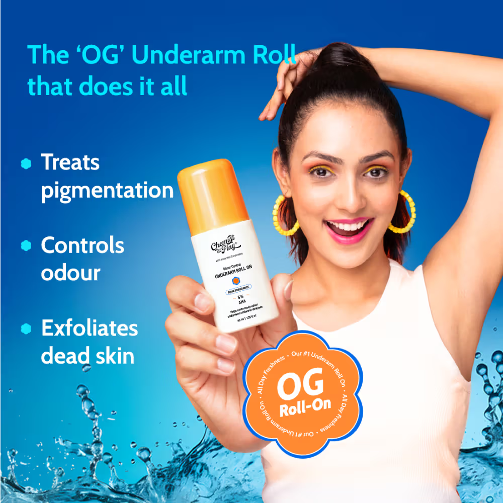 Chemist at Play 5% AHA Underarm Roll On, Lactic Acid Deodrants for Men & Women - Aqua Fragrance