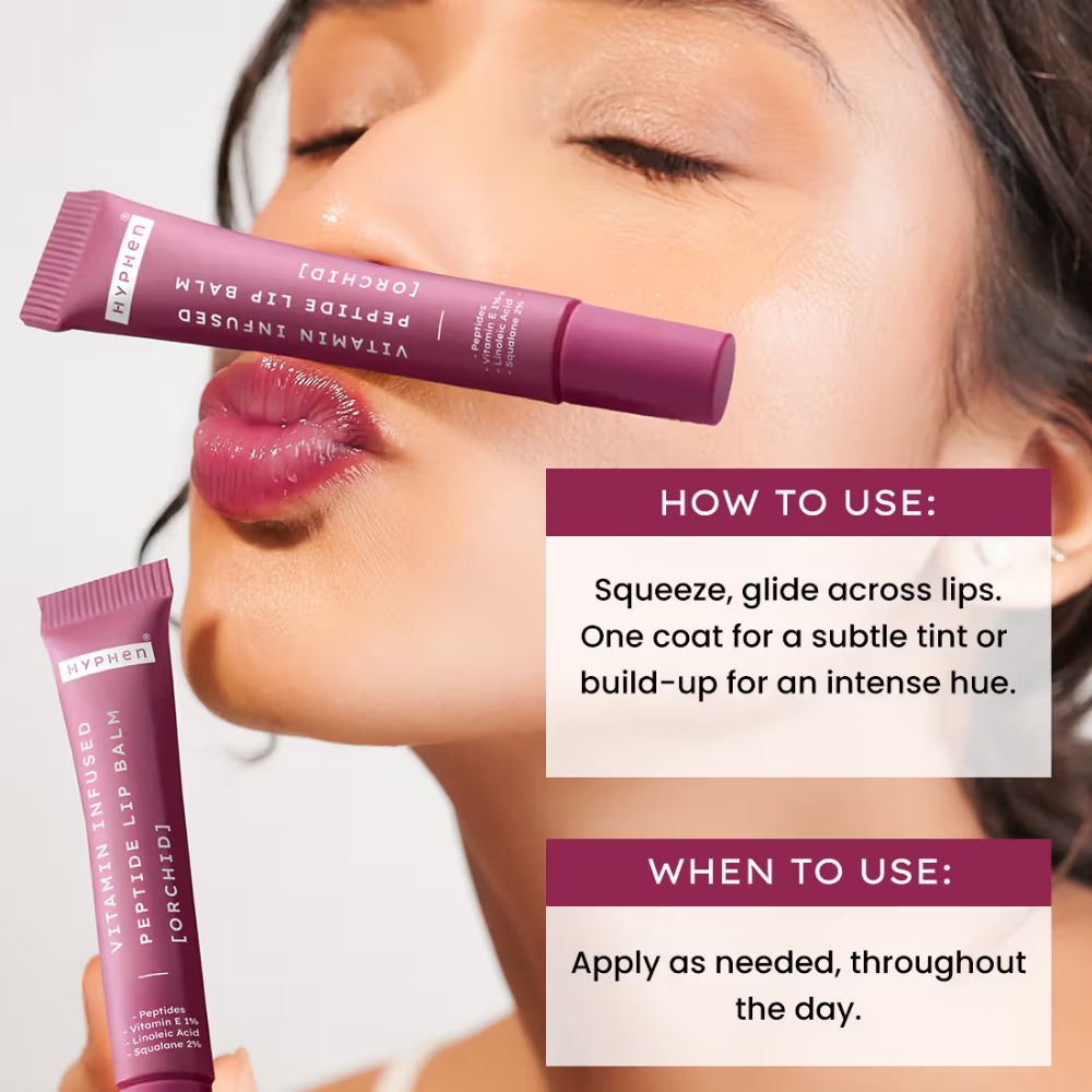 Hyphen Tinted Lip Balm ,Brightens Dark & Dry Lips - 1% Vitamin E, Peptide & Squalane - Orchid, Mauve