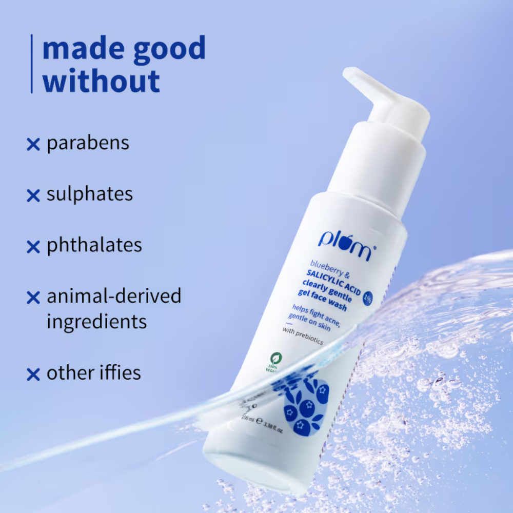Plum 1% Salicylic Acid & Blueberry Clearly Gentle Gel Face Wash, For Acne Prone & Oily Skin