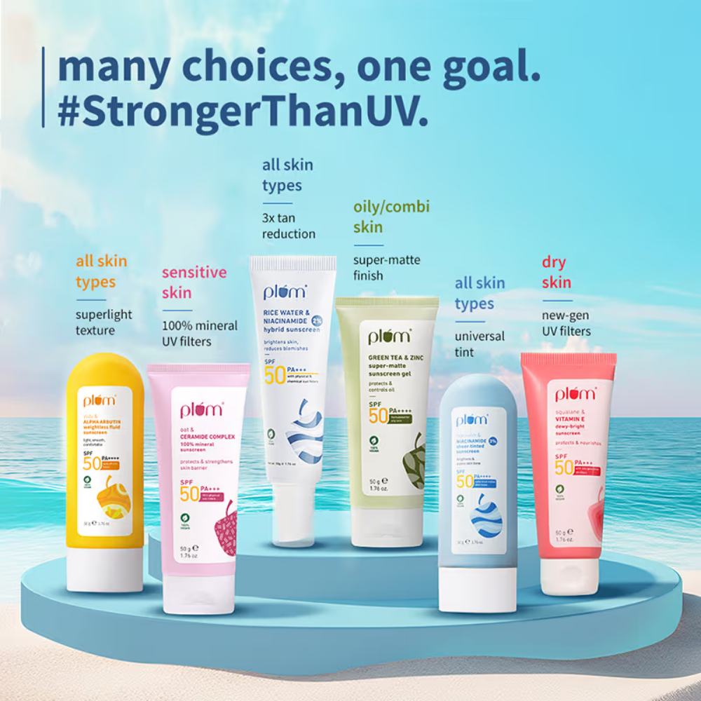 Plum Rice Water & 3% Niacinamide Sheer Tinted Sunscreen With SPF 50 PA++++, For Oily ToDrySkin