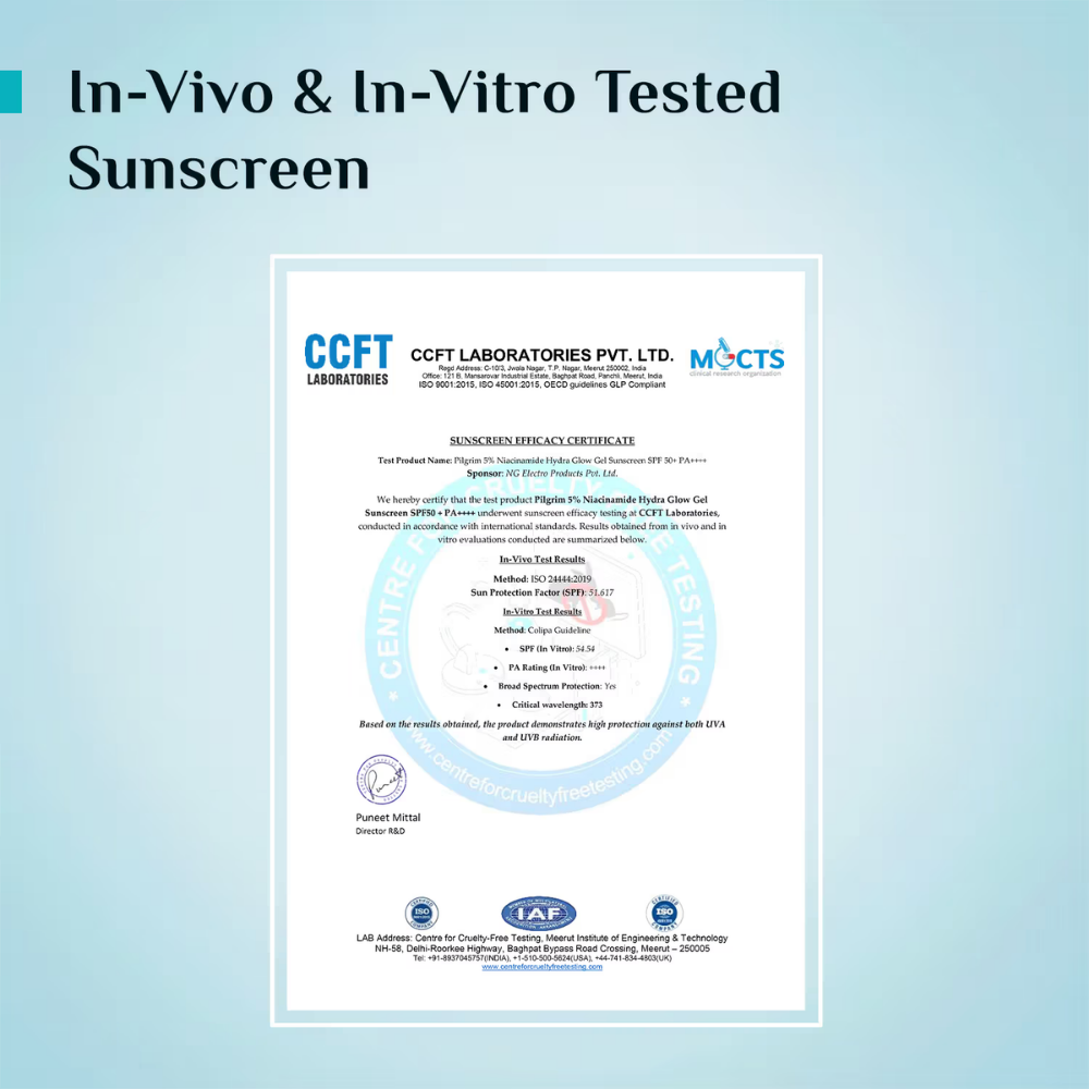 Pilgrim 5% Niacinamide Hydra Glow Gel Sunscreen SPF 50+ PA++++ In-Vivo tested & New Gen UV filter