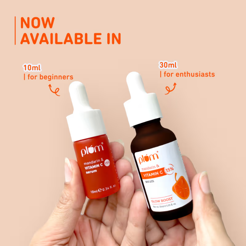 Plum Mandarin & 15% Vitamin C Glow Face Serum Dermat Tested To Fight Dark Spots & Dull Skin