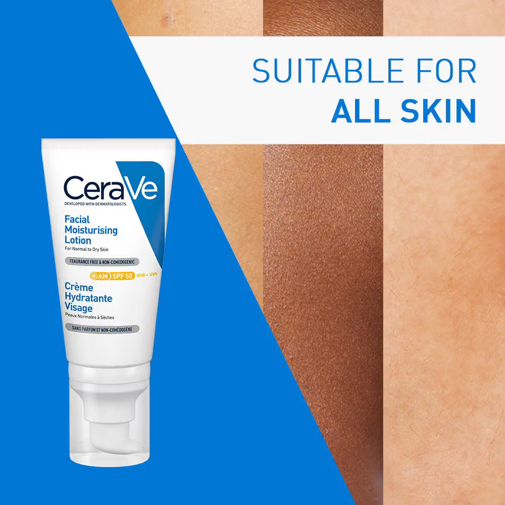 CeraVe AM Facial Moisturizier With Sunscreen SPF 50 UVB + UVA, Dermatologist Recommended Day Cream